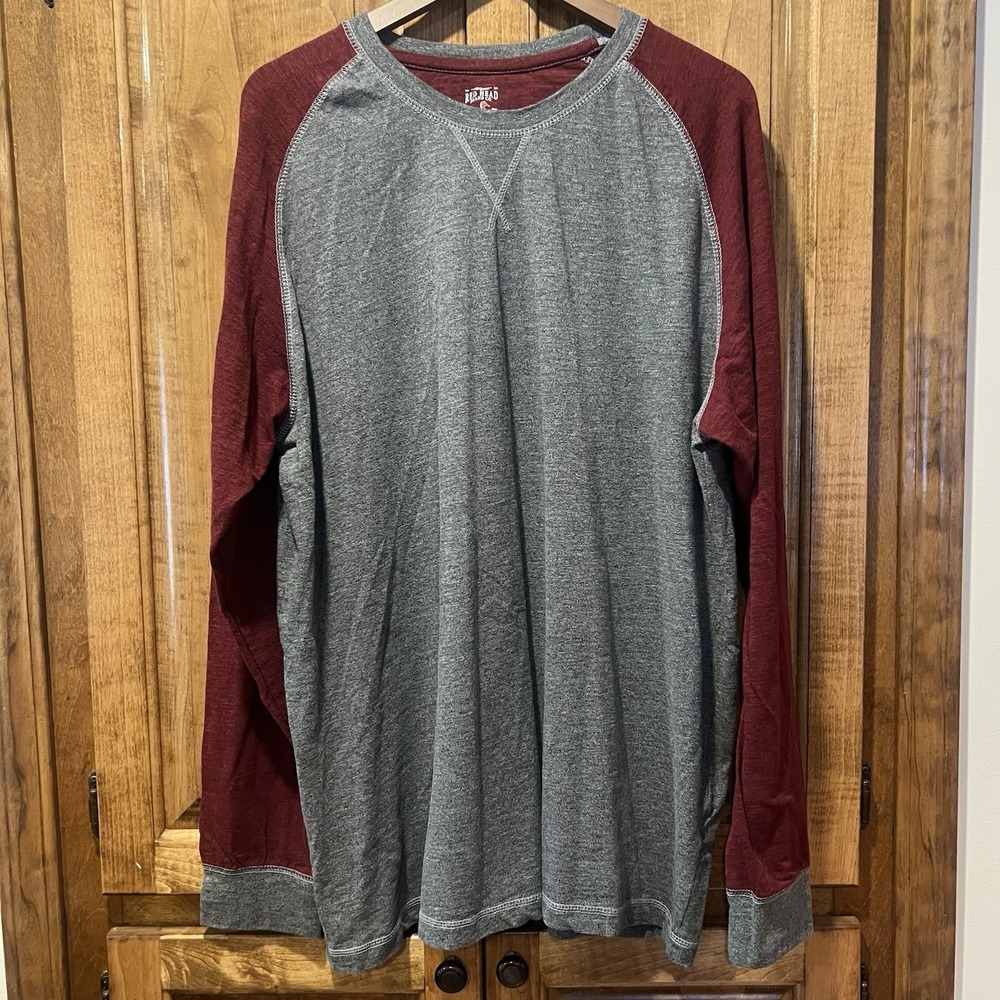 Red Head Raglan T-Shirt Men's 2xl Long Sleeve Gray‎ Burgundy Red Colorblock